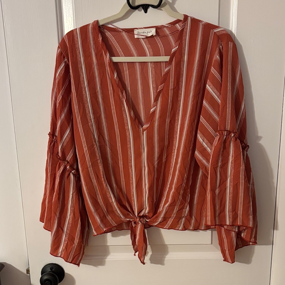 Lavender Field Striped Tie-Front Cropped Blouse